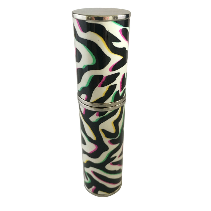 WHITE LEATHER PURSE ATOMIZER, WITH ZEBRA COLORED PATTERN