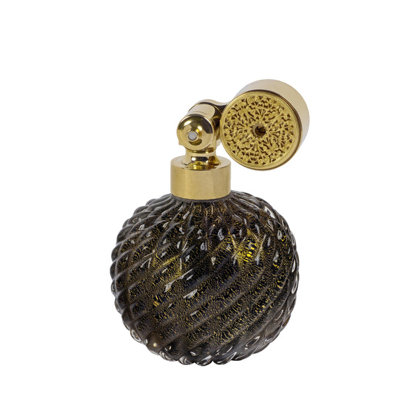 GOLD PLATED ESCALE MOUNT, BLACK MURANO GLASS, INSERTED GOLD LEAF
