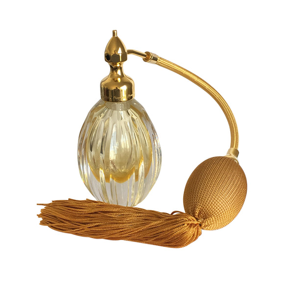 GOLD PLATED FIZZ BALL MOUNT, OVAL SHAPE WITH STRAIGHT GROOVES CRYSTAL GLASS