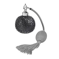 PALLADIUM PLATED FIZZ BALL MOUNT, BLACK MURANO GLASS, INSERTED SILVER LEAF